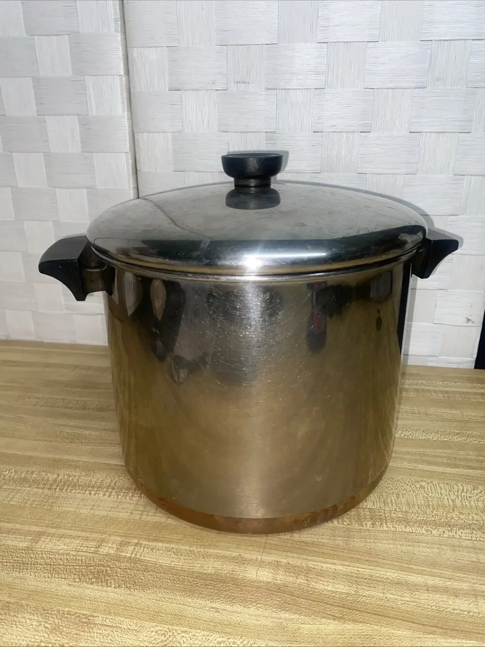 Vintage Revere Ware 8 Qt Stock Pot w/ Lid Stainless Copper Clad Clinton ILL USA